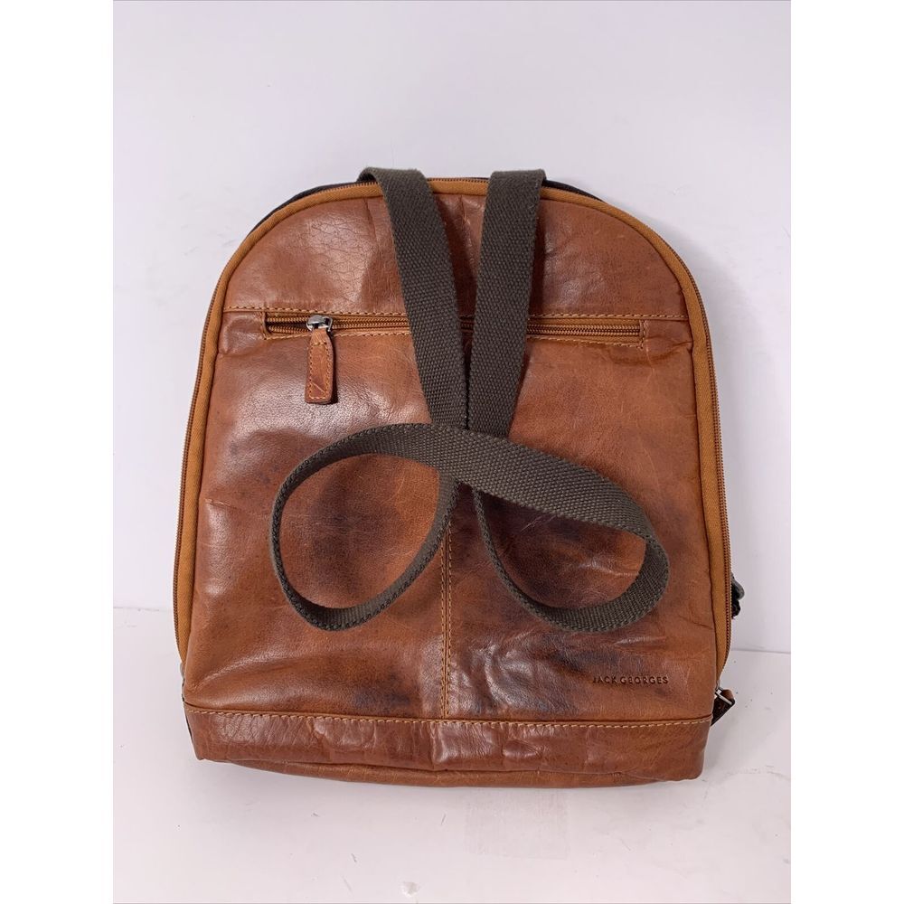 Jack Georges Voyager Unisex Brown‎ Textured Leather Backpack Excellent Condition
